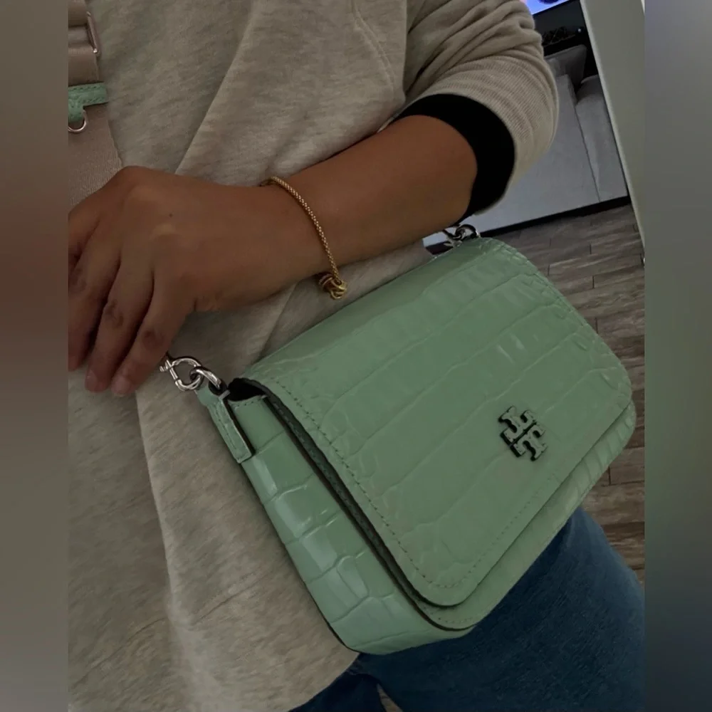 Tory Burch THEA EMBOSSED FLAP CROSSBODY / shoulder in NORTHERN LIGHTS color